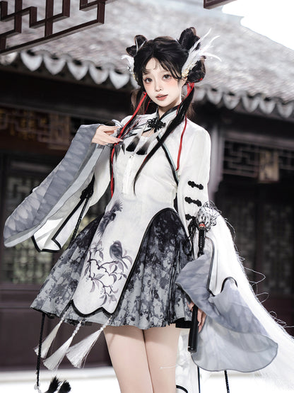 Chinese Style Magpie Feather Frog-Button Dress YOU0229