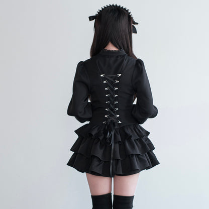 Gothic Lace-Up Ruffle Dress NOG0025