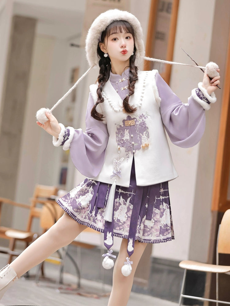 Rabbit Embroidered Purple Chinese Dress YOU0031