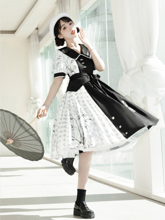 China Style Black And White Dress YOU0091