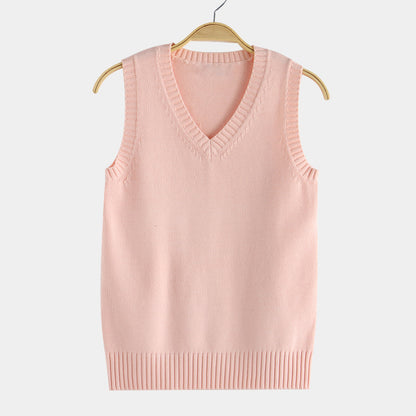 Knitting Factory 卸売の21色JKユニフォーム無地ベスト、日本のVネックプルオーバー秋冬セーターベストニットウェア
