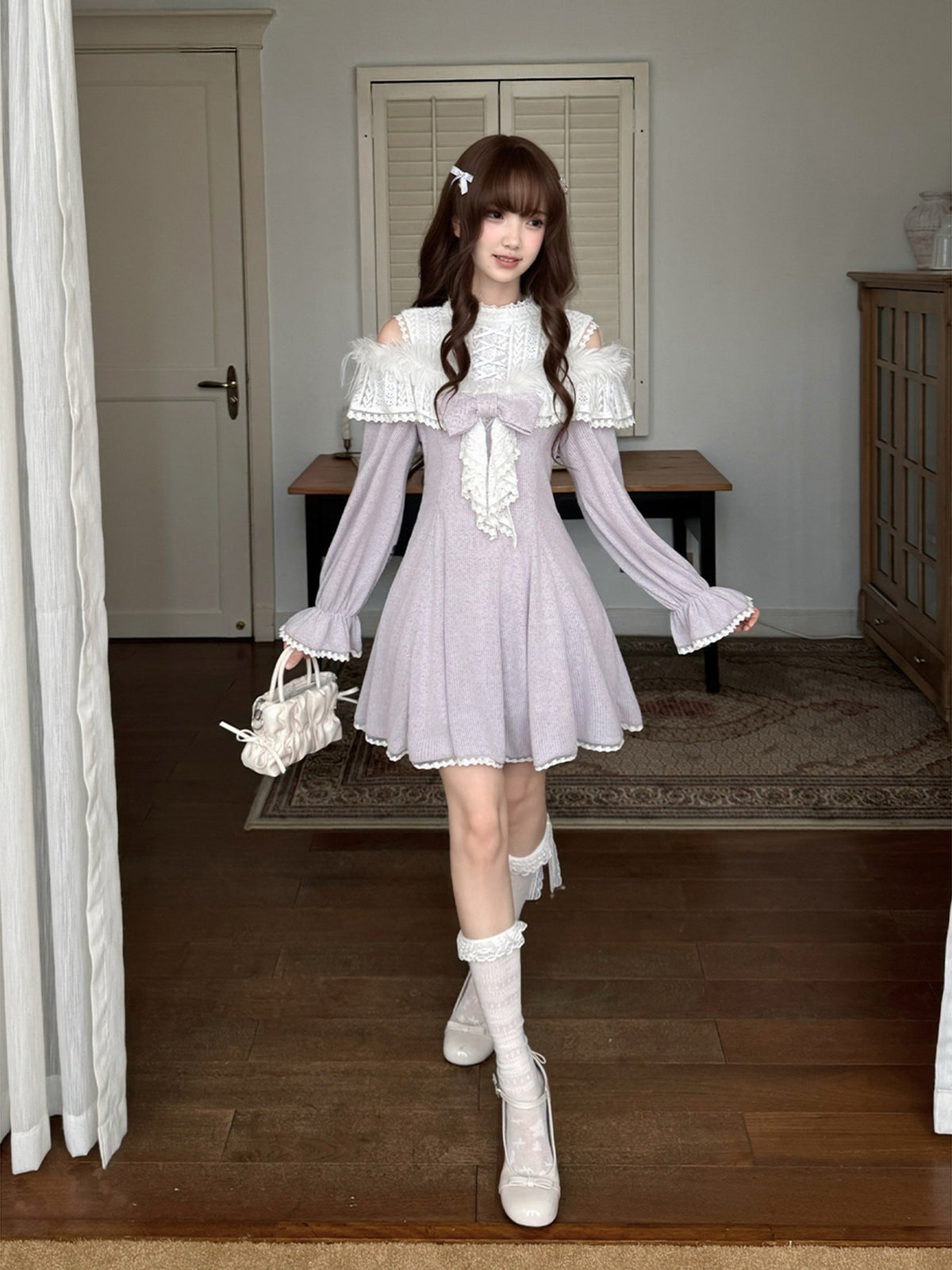 Wisteria Lace Capelet Knit Dress LAL0151