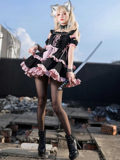 Black and Pink Lolita Mini Dress YOU0121