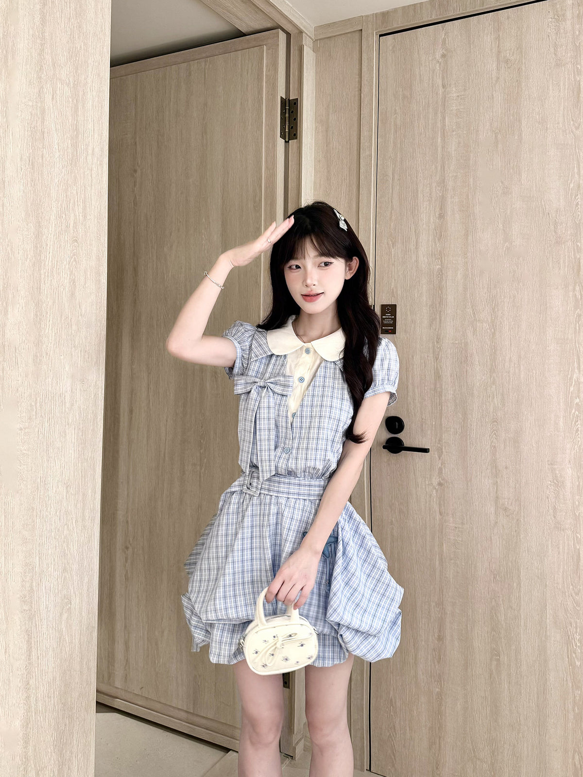 Doll Collar Plaid Ruffle Mini Dress BEL0037