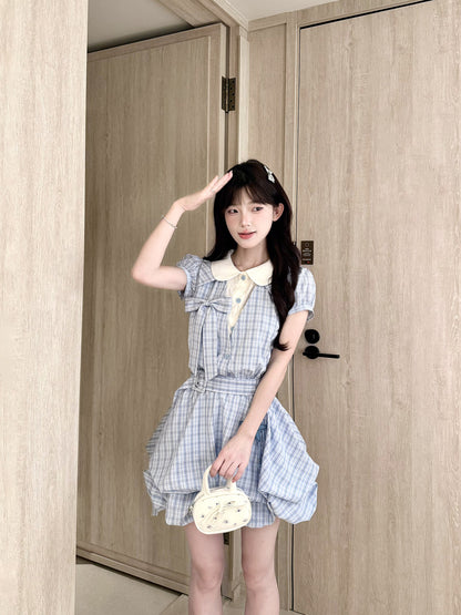 Doll Collar Plaid Ruffle Mini Dress BEL0037