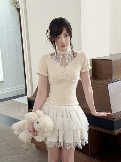 Cutout Shoulder Ribbon Knit Top LAL0200