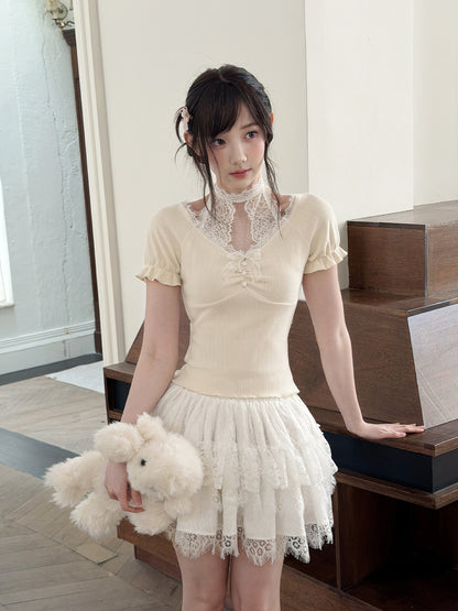 Cutout Shoulder Ribbon Knit Top LAL0200