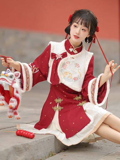 Chinese Style Dragon Embroidery Vest Dress Set YOU0237