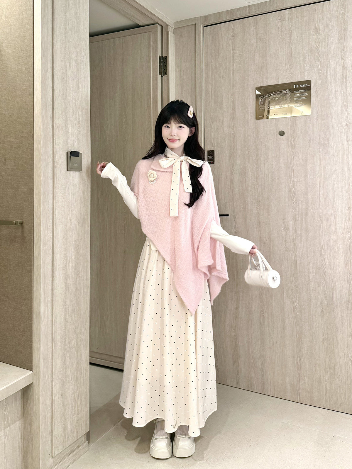 Polka Dot Shawl Knit Three-Piece Set BEL0017