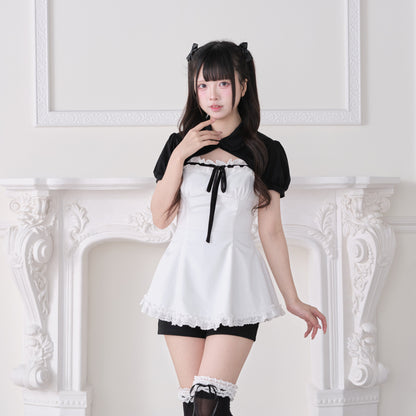 Puff Sleeve Striped Pinafore Dress Set NOG0029