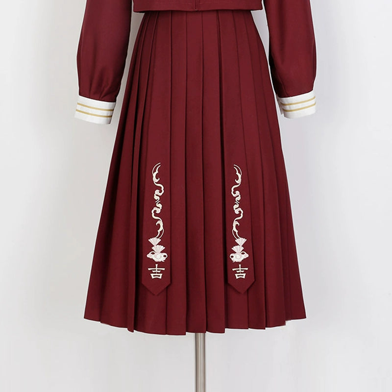 School Uniform Style Navy & Wine Red Two-Piece Set YOU0062