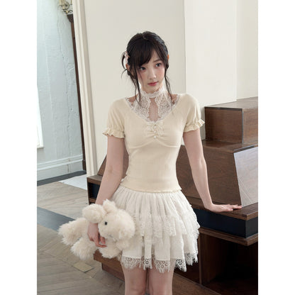 Cutout Shoulder Ribbon Knit Top LAL0200