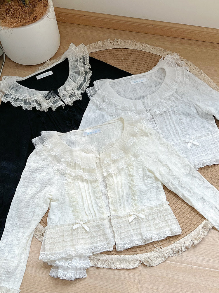 Ruffle Collar Lace Trim Cardigan WIT0300