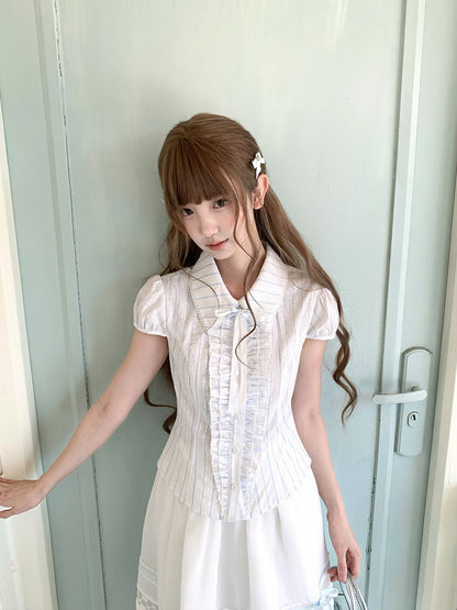 Striped Doll Collar Puff Sleeve Blouse LAL0204