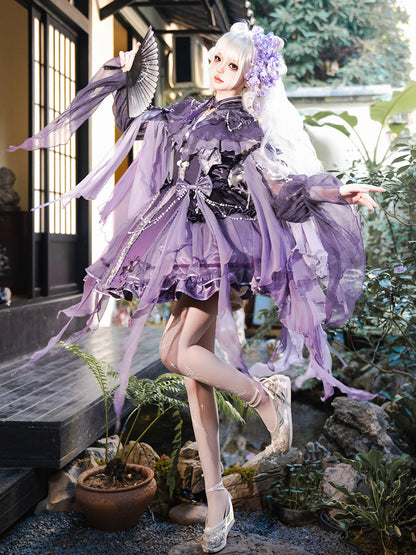 Chinese Style Gothic Lolita Ruffled Chiffon Dress Set YOU0267