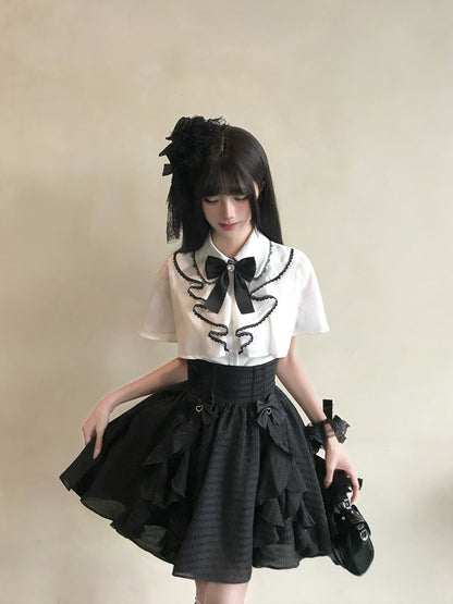 Ribbon Bow Lace Trim Blouse LAL0219