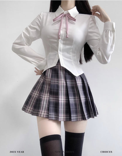 Plaid Pleated Mini Skirt Set TEA0045