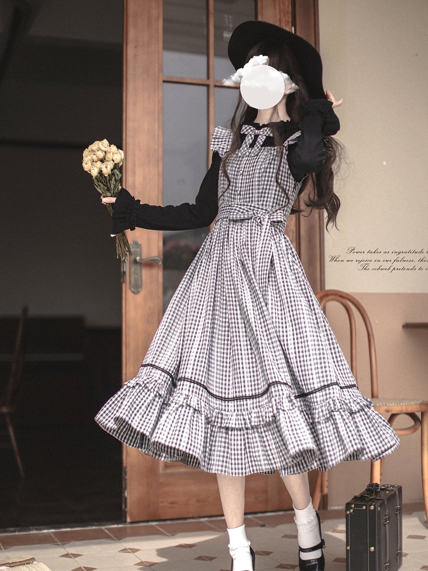 French Black & White Plaid Dress HUT0014