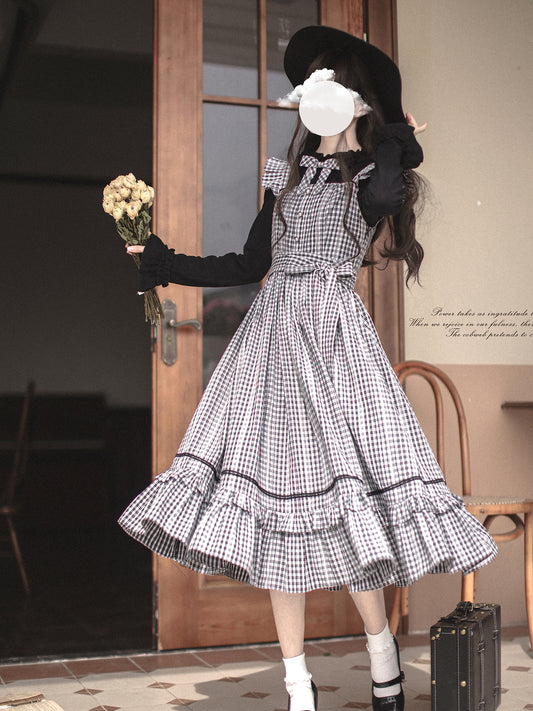 French Black & White Plaid Dress HUT0014