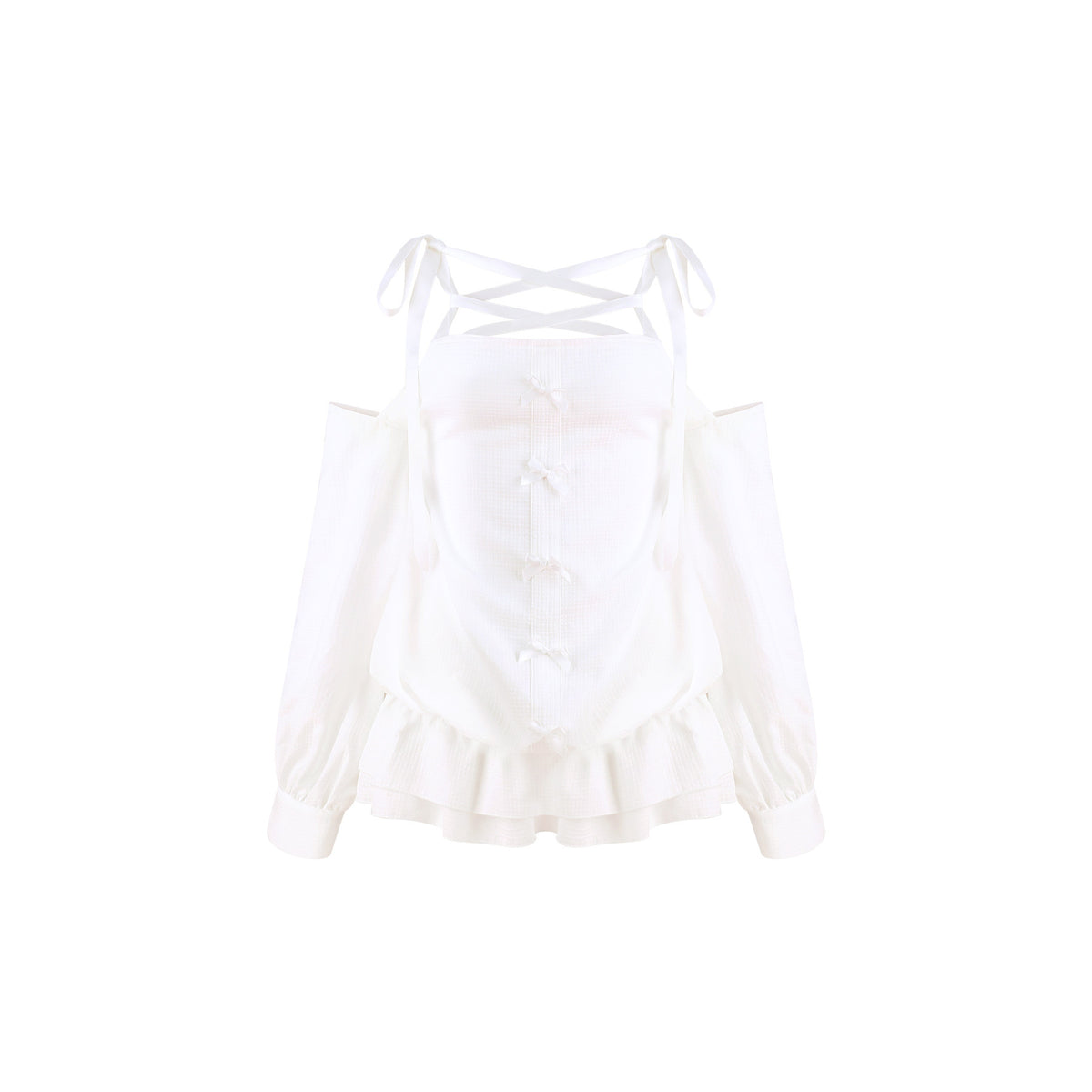 Off Shoulder Lace Up Top And Ruffle Cake Skirt Set SER0156
