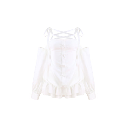 Off Shoulder Lace Up Top And Ruffle Cake Skirt Set SER0156