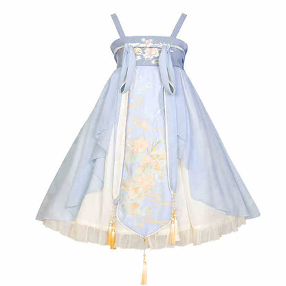 Chinese-Style Lolita Summer Lotus Embroidery Super Fairy Tassel Dress YOU0137