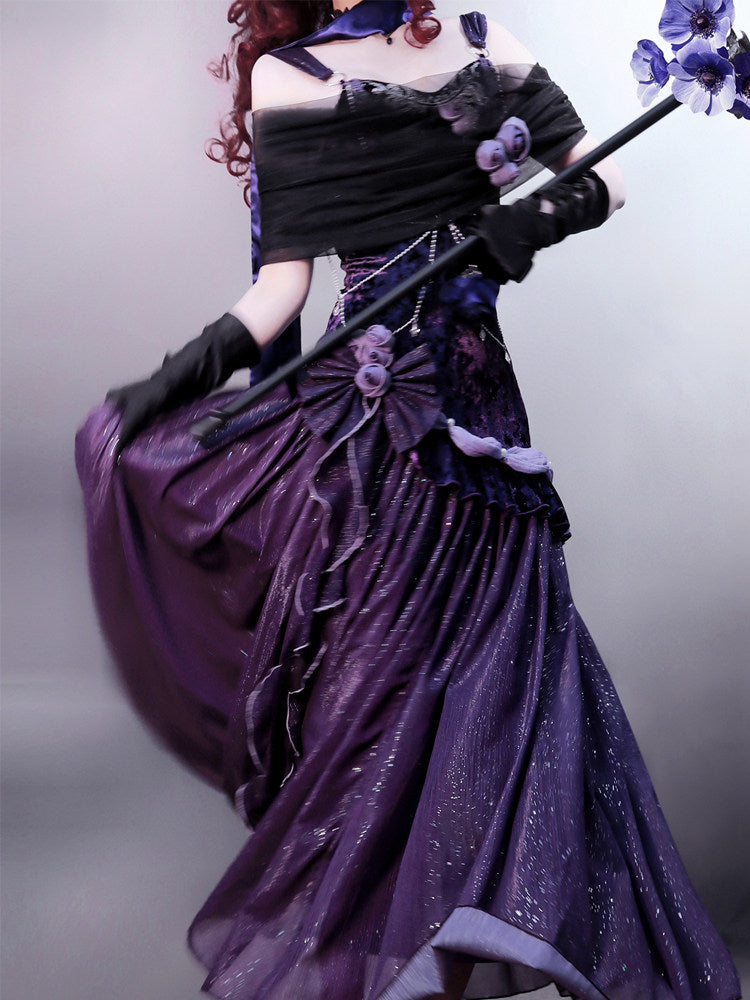 Dark Purple Velvet Mermaid Gown Dress YOU0247