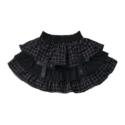 Plaid Puff Sleeve Gothic Tiered Dress PIN0026