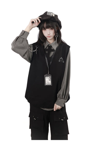 Dark Gothic Chain Vest And Cargo Pants Set PIN0053