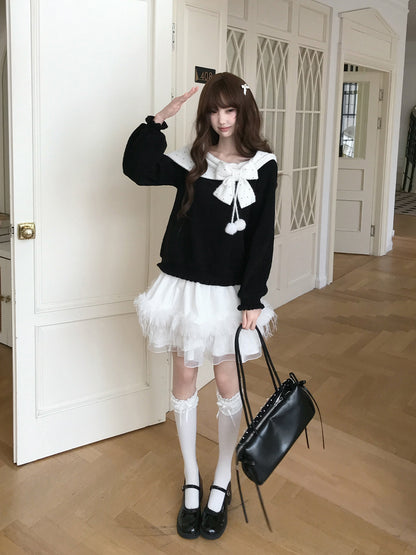Star Print Bow Collar Knit Sweater LAL0138
