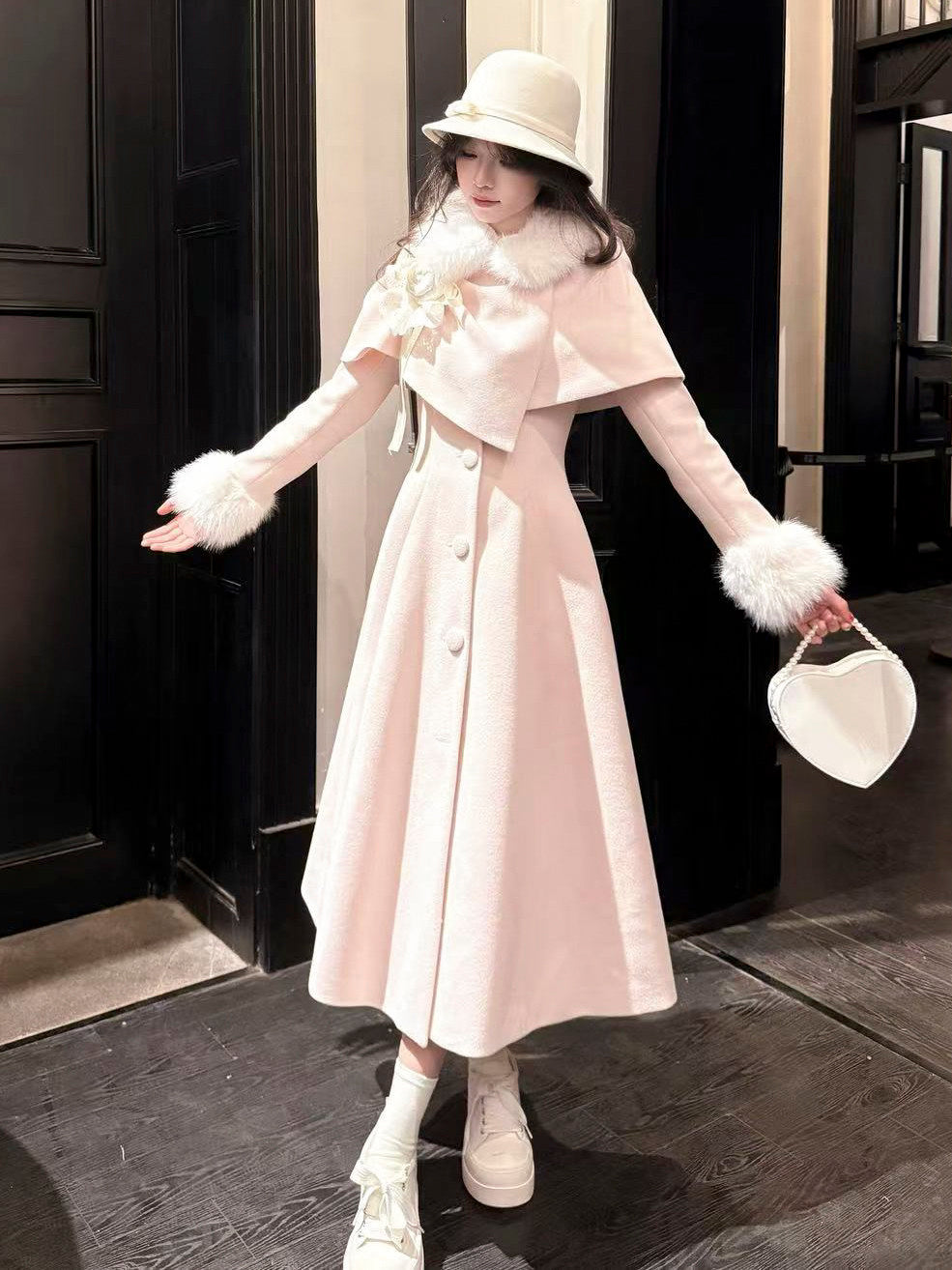 Fur Collar Cape Long Coat BEL0015