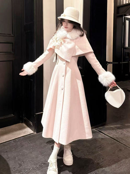 Fur Collar Cape Long Coat BEL0015