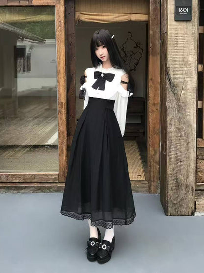 Off-Shoulder Bow Contrast Maxi Dress LAL0136