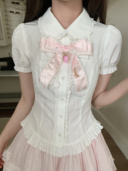 Strawberry Ribbon Puff Sleeve Blouse LAL0192