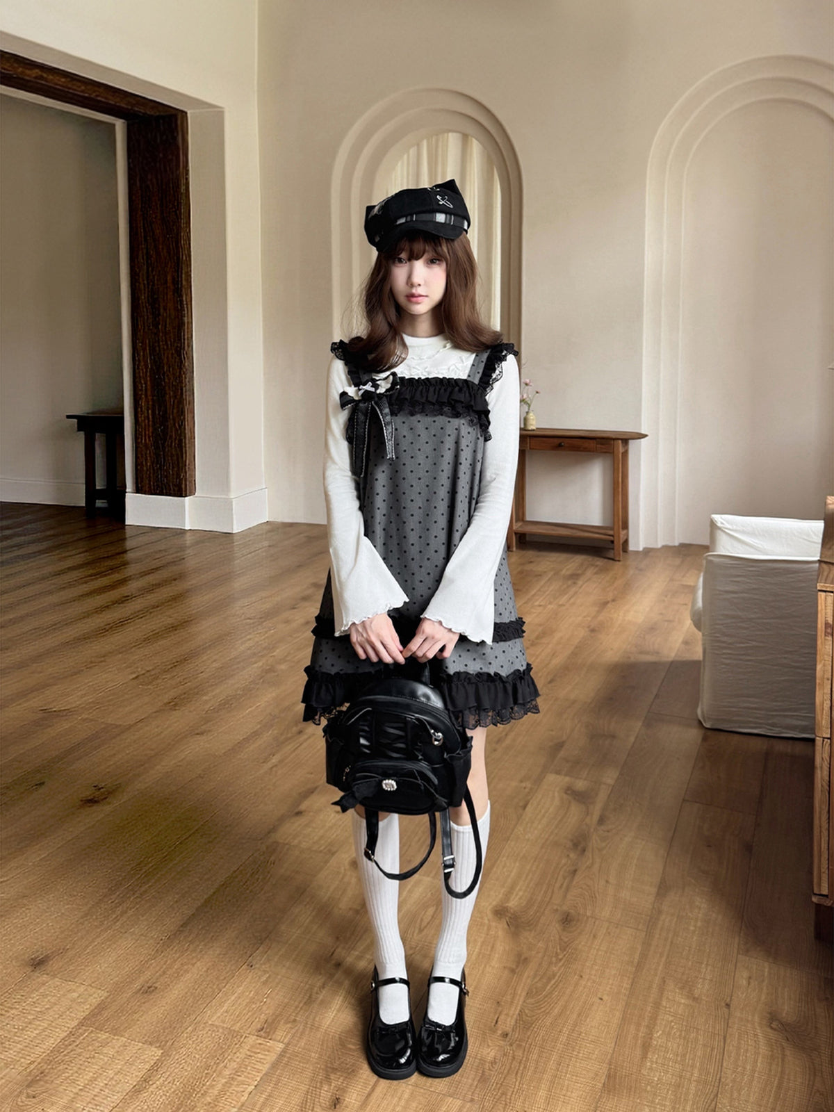 Polka Dot Lace Trim Pinafore Dress LAL0235