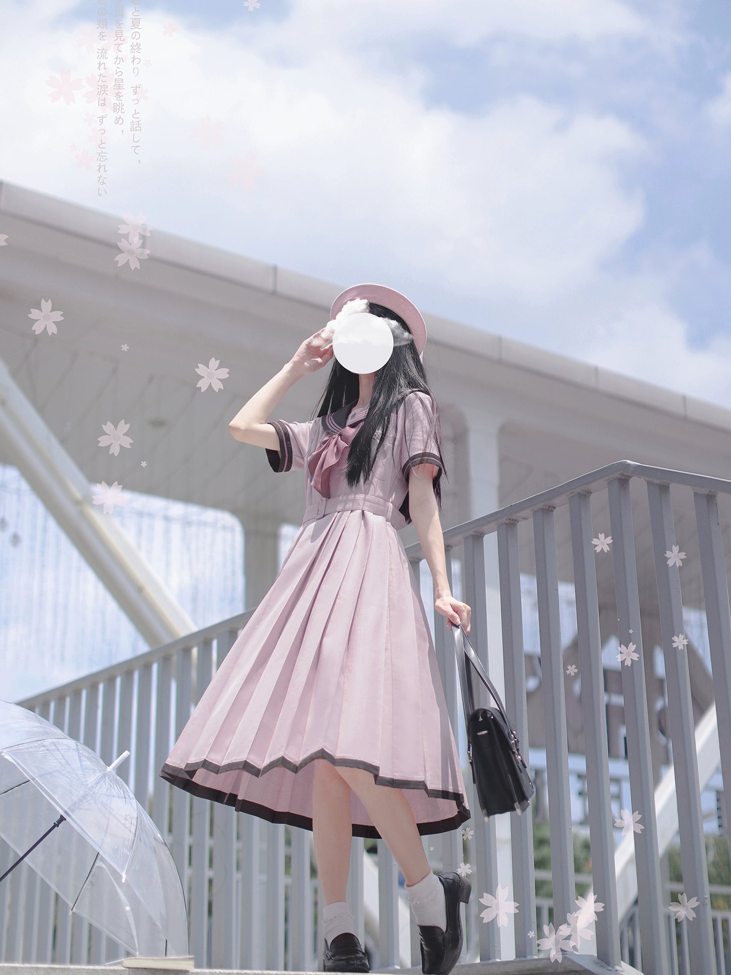 Gray Pink School Dress HUT0002