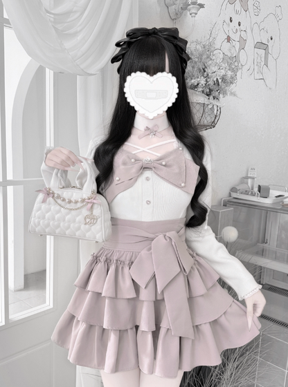 Gothic Lolita Bow Fuzzy Knit Cardigan MIL0012