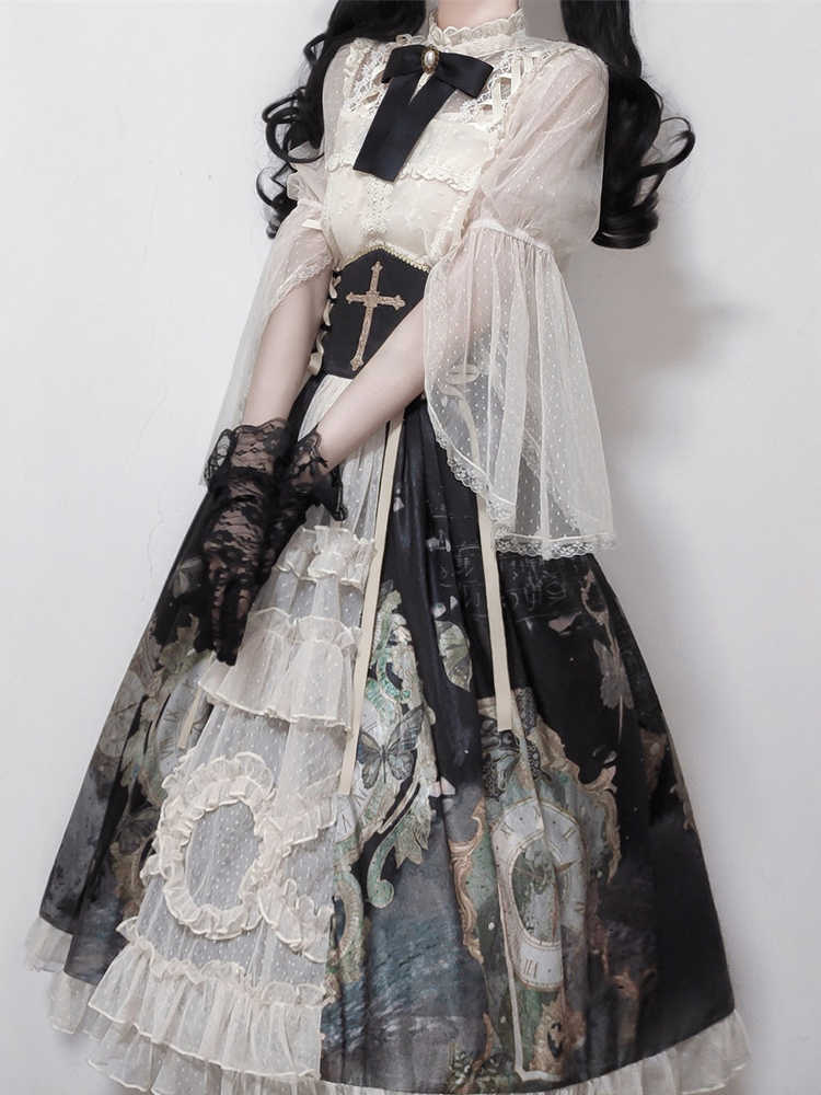 Clock & Butterfly Print Lolita Dress YOU0110