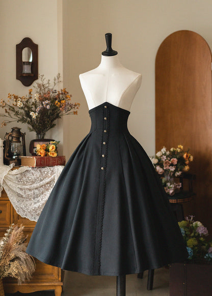 Vintage Pinstripe Button-Front Midi Skirt FOR0071