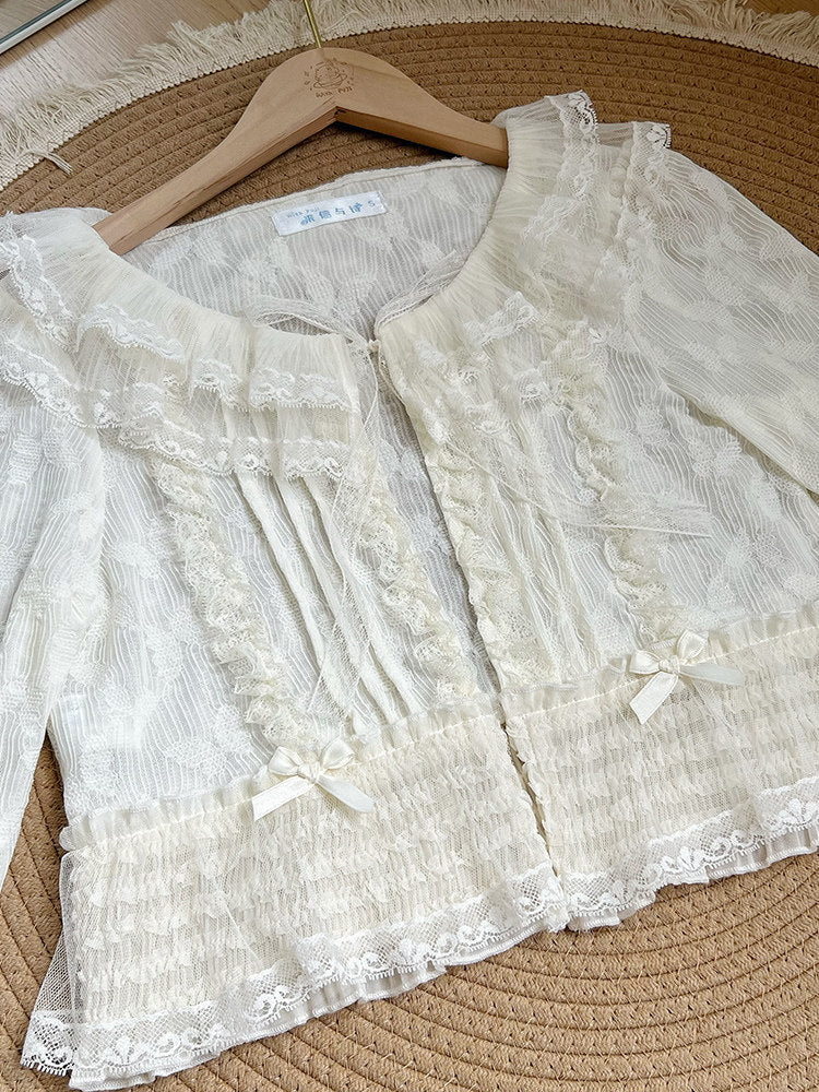 Ruffle Collar Lace Trim Cardigan WIT0300