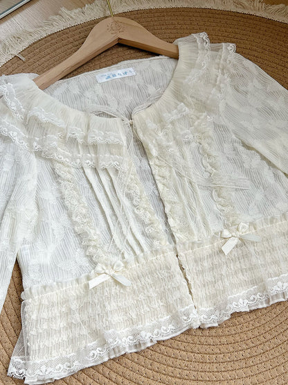 Ruffle Collar Lace Trim Cardigan WIT0300