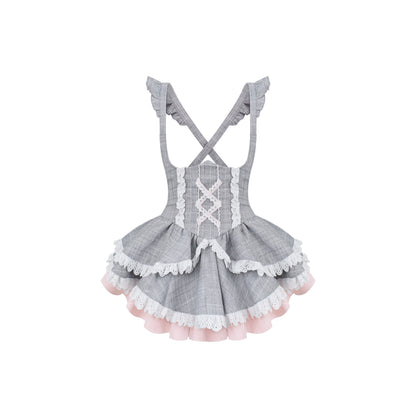 Ruffle Collar Shirt Gingham Jumper Set SER0148