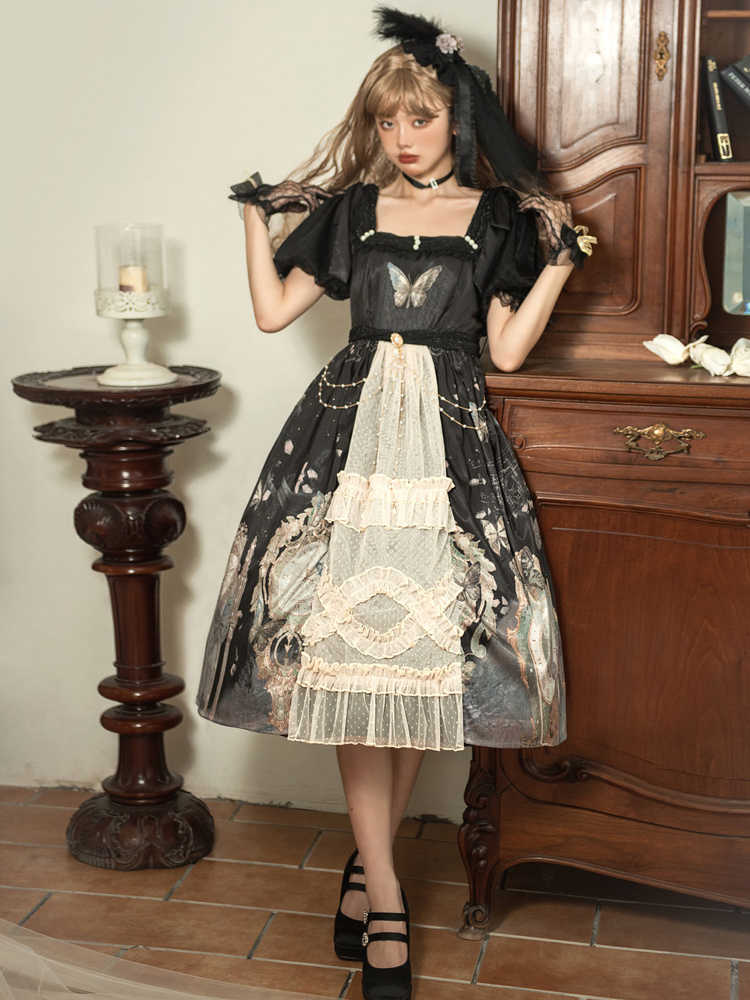 Clock Butterfly Print Lolita Dress YOU0113