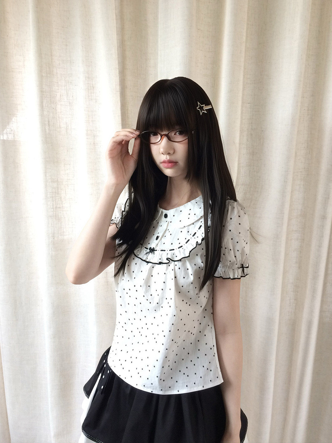 Polka Dot Doll Collar Ruffle Blouse LAL0179
