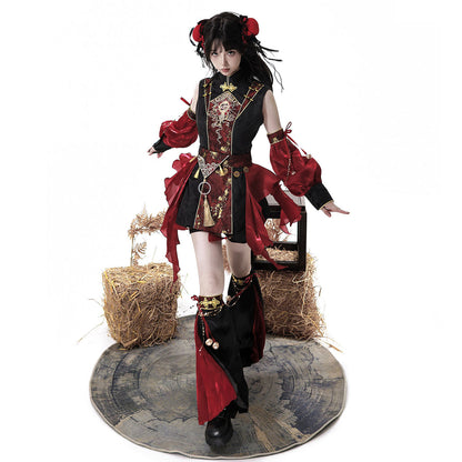 Black Red Dragon Embroidered China Style Set YOU0276