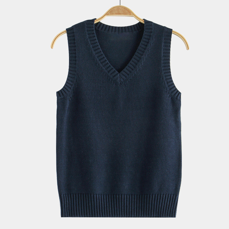 Knitting Factory 卸売の21色JKユニフォーム無地ベスト、日本のVネックプルオーバー秋冬セーターベストニットウェア