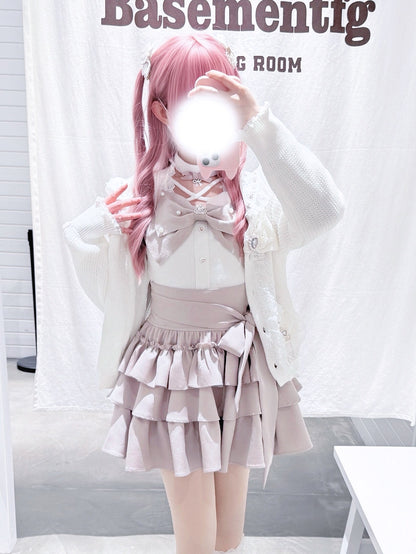 Gothic Lolita Bow Fuzzy Knit Cardigan MIL0012