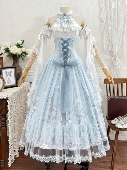 Lace Sleeve Halter Neck Party Dress YOU0249