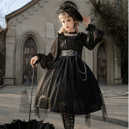 Goth Girl Killer Dark Style High Waist Mesh Daily Dress YOU0144