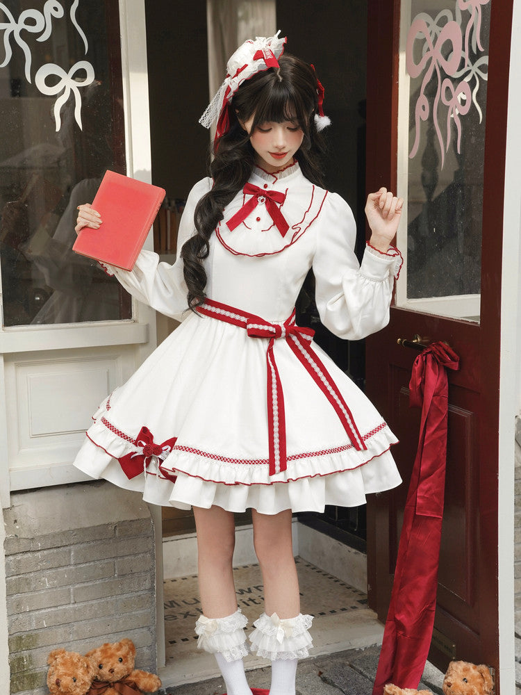 Fur Collar Cape Ribbon Dress Set LAL0253